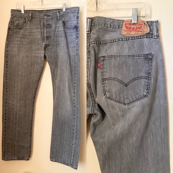 Levi's 501 Men's Jeans Size 36x34 Grey Jeans Denim Button Fly